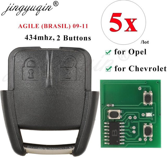 Jingyuqin 5er Set Autoschlüssel Fernbedienung mit 2 Tasten für Chevrolet Agile Brasil 2009-2011 und Opel Corsa Astra Celta Zafira, Farbe: Schwarz, 434MHz - Bild 1