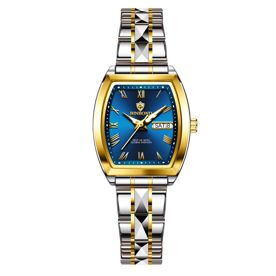 BINBOND Armbanduhr Quarz, Edelstahl, Bicolor, Blau, Damen - Bild 7