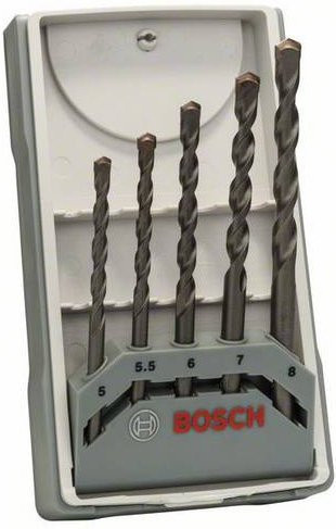 Bosch CYL-3 Beton-Spiralbohrer-Set Silver mit Hartmetallspitze, 5-teilig, Durchmesser: 5 mm, 5,5 mm, 6 mm, 7 mm, 8 mm - Bild 1