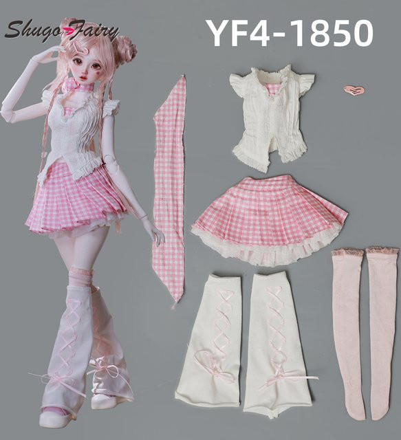 ShugaFairy BJD Kleidung, 1/4 Y2K Preppy Süßes Rosa Kariertes Rock-Set, Zubehör - Bild 1