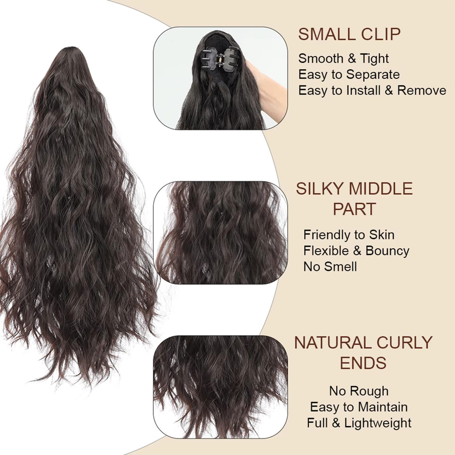 allaosify Pferdeschwanz-Haarverlängerung, lockig, gewellt, synthetisch - Bild 1