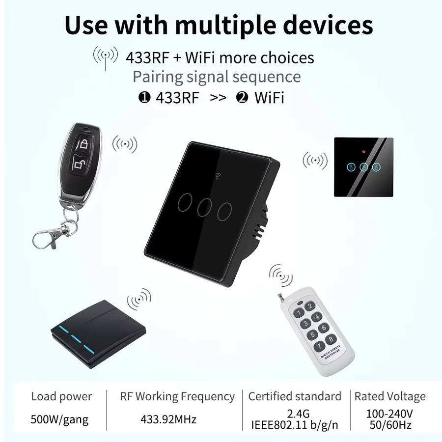 Tuya WiFi Smart Switch Touch-Panel aus Glas in Schwarz mit Alexa Sprachsteuerung - Bild 6