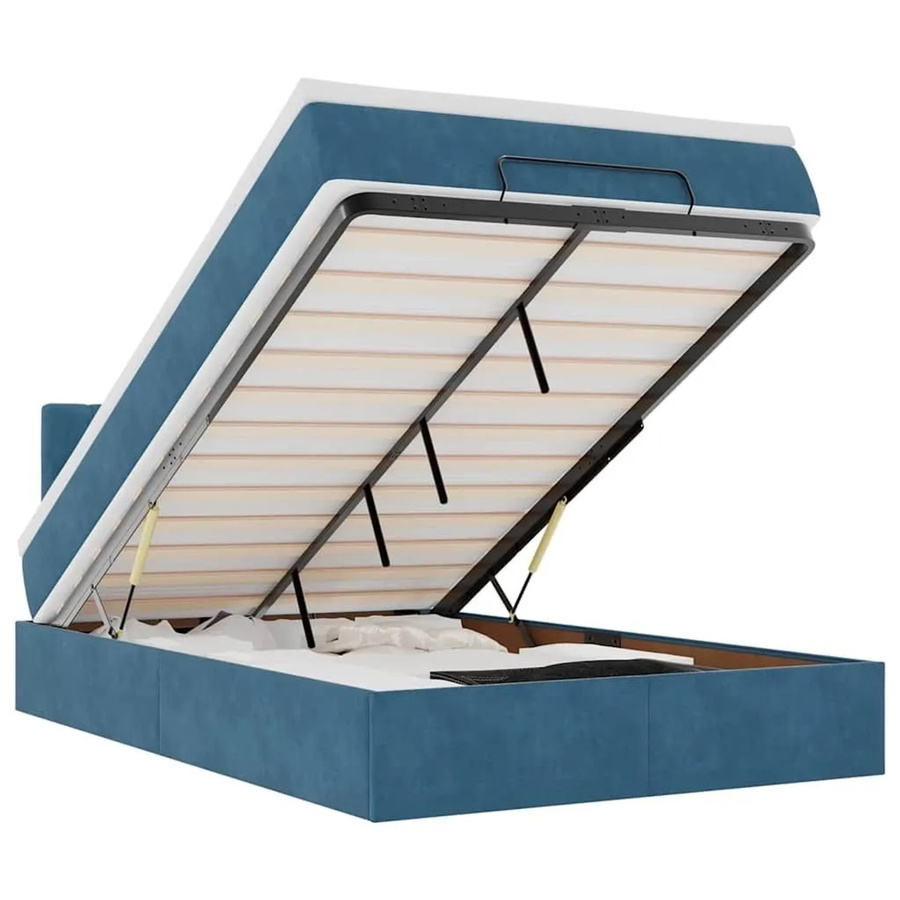 vidaXL Ottomane Bett mit Matratze und LED-Beleuchtung in Dunkelblau aus Samt mit USB-Ladeanschluss und Bettkasten, B/T/H: 120 x 193 x 78 cm - Bild 2