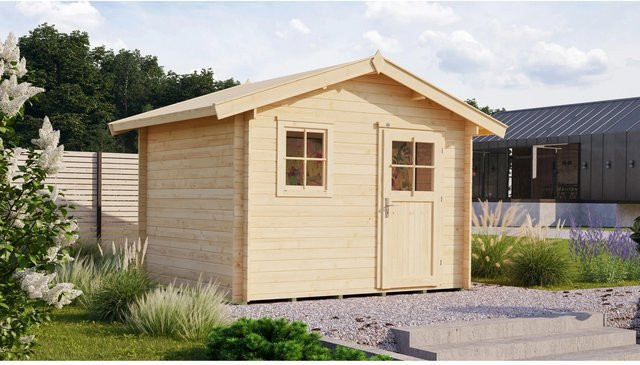 WEKA Gartenhaus Premium Holz in Natur und Beige mit Satteldach und Vordach, B/H/T: 380 x 262 x 200 cm - Bild 1
