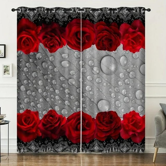 Yiran Furniture Vorhänge mit Blumendruck, 2er-Set, semi-transparent, Multicolour, B: 55 cm, H: 120 cm - Bild 1