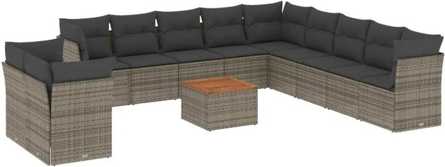 vidaXL 12-tlg. Garten-Sofagarnitur aus Polyrattan in Grau mit L-Form, Ecksofas und Mittelsofas mit Stauraum sowie Gartentisch und Polsterkissen - Bild 1