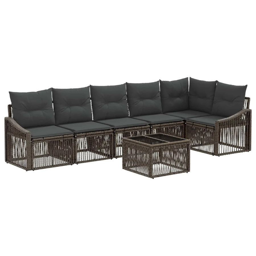 vidaXL Gartensofa-Set aus Poly-Rattan in Grau mit 7 Teilen, bestehend aus L-Shape Sofa, Eckelementen, Ottoman und Couchtisch inklusive Polsterkissen - Bild 2
