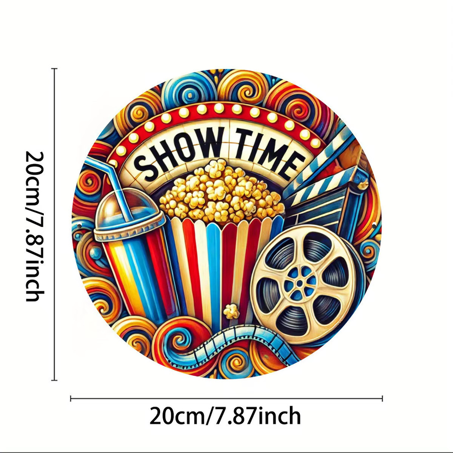 Potdemiel Vintage Cinema & Popcorn Rundes Metallschild in Mehrfarben, Durchmesser: 20 cm - Bild 2