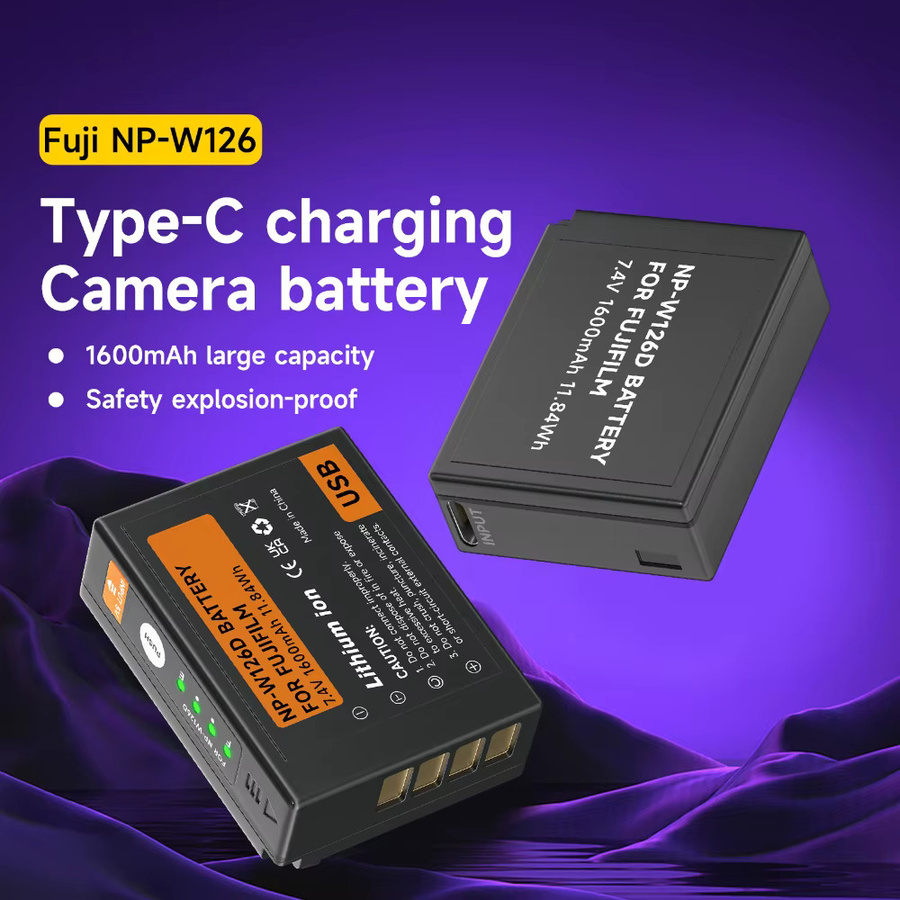 PALO Ersatzakku NP-W126 mit USB-C Anschluss für Fujifilm X-Pro1, X-T1 und weitere Modelle, 1600 mAh, Schwarz - Bild 2