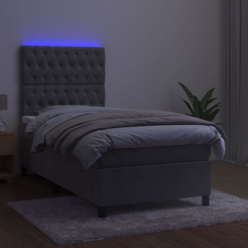 Vidaxl Boxspringbett mit Matratze und LED in Grau aus Samt, B/T: 100 x 200 cm - Bild 4