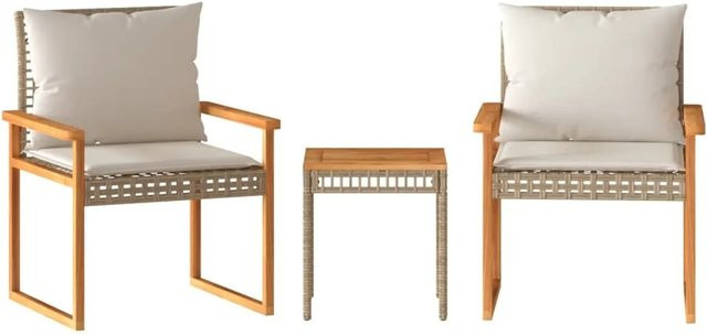 vidaXL 3-tlg Bistro-Set aus Poly-Rattan und Akazienholz mit Kissen in Beige und Braun - Bild 1