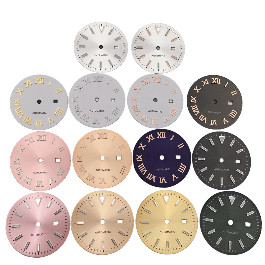 DZ Uhrenzifferblatt und Zeiger Set, Damen, Weiß Grün Rosa Lila, Roségold, 24,5 mm - Bild 3