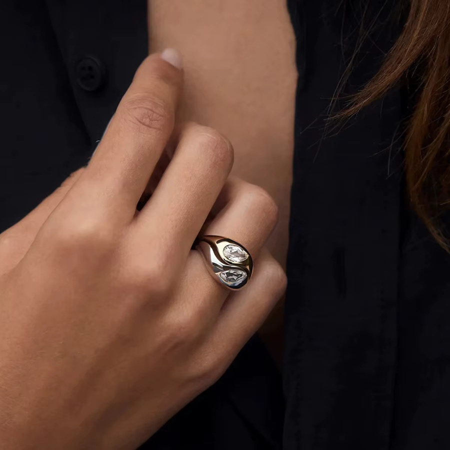 doyours Ring Edelstahl, vergoldet, Wassertropfenform, Zirkon, Damen - Bild 3