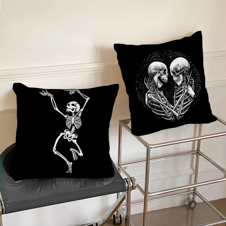 Dekoratives Kissen mit anatomischem Skelett-Motiv in Schwarz, quadratisch, 40 x 40 cm - Bild 5