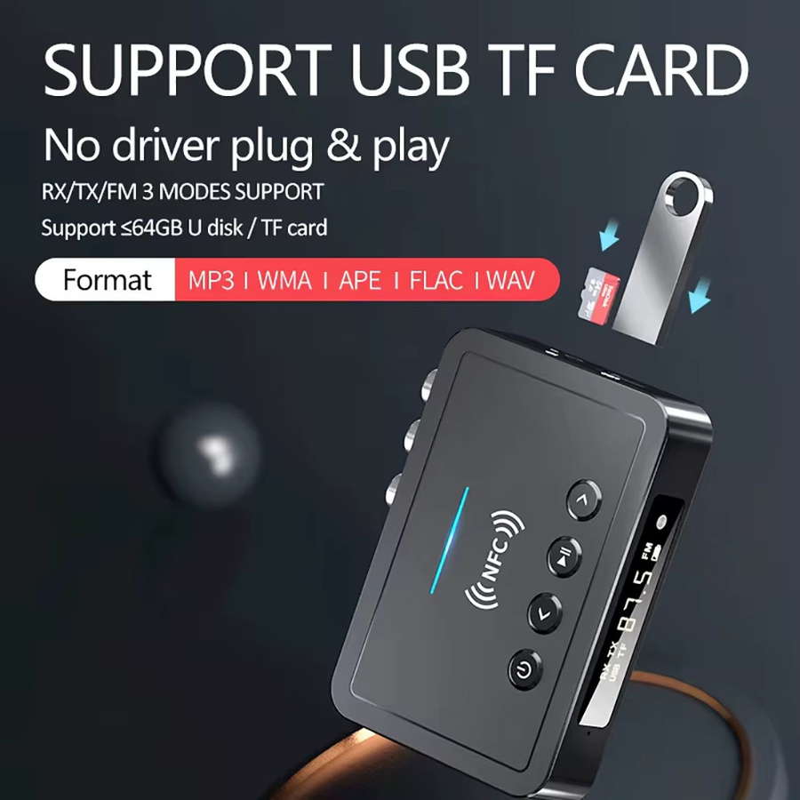 Kebidumei Bluetooth 6.0 Empfänger und Sender in Schwarz mit AUX 3,5mm, RCA, Optisch und Koaxial für TV, Auto und Lautsprecher - Bild 5