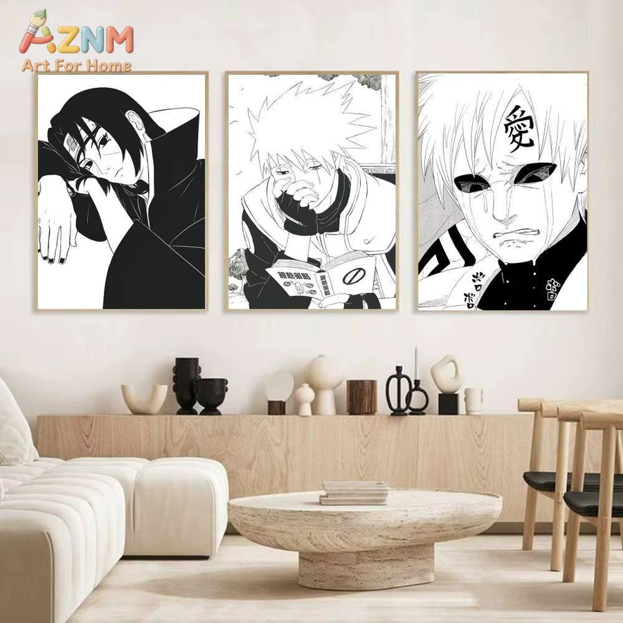 Kayou Naruto Manga Leinwand Wandkunst Schwarz-Weiß HD-Druck ungerahmtes Poster für Anime-Fans - Bild 3