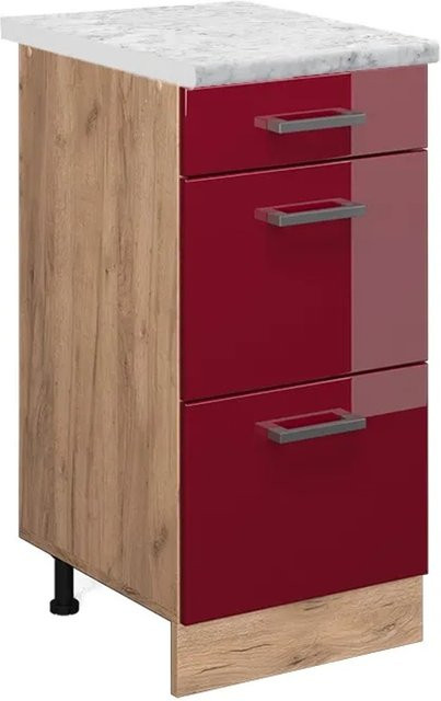 Vicco Küchenschrank R-Line Schubladenschrank in Bordeaux Hochglanz mit Marmor-Optik, B/T/H: 40 x 46 x 81,6 cm - Bild 1
