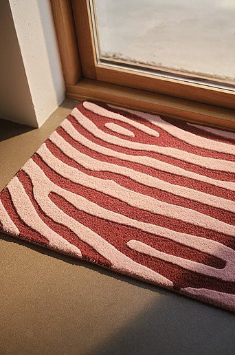 ZELA Türmatte modern in Pink mit grafischem Design aus Wolle, Baumwolle und Polyester, B/T: 90 x 60 cm, Höhe: 1 cm - Bild 1