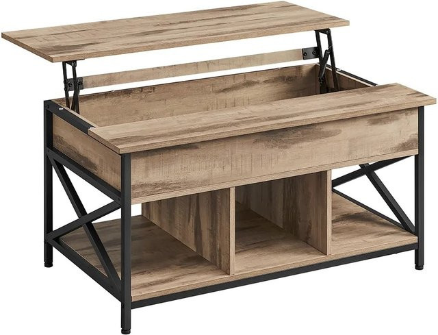 Vasagle Couchtisch mit Stauraum und höhenverstellbarer Lift-up-Funktion in industriellem Design, Braun-Schwarz, B: 100 cm, T: 60 cm, H: 62 cm - Bild 1
