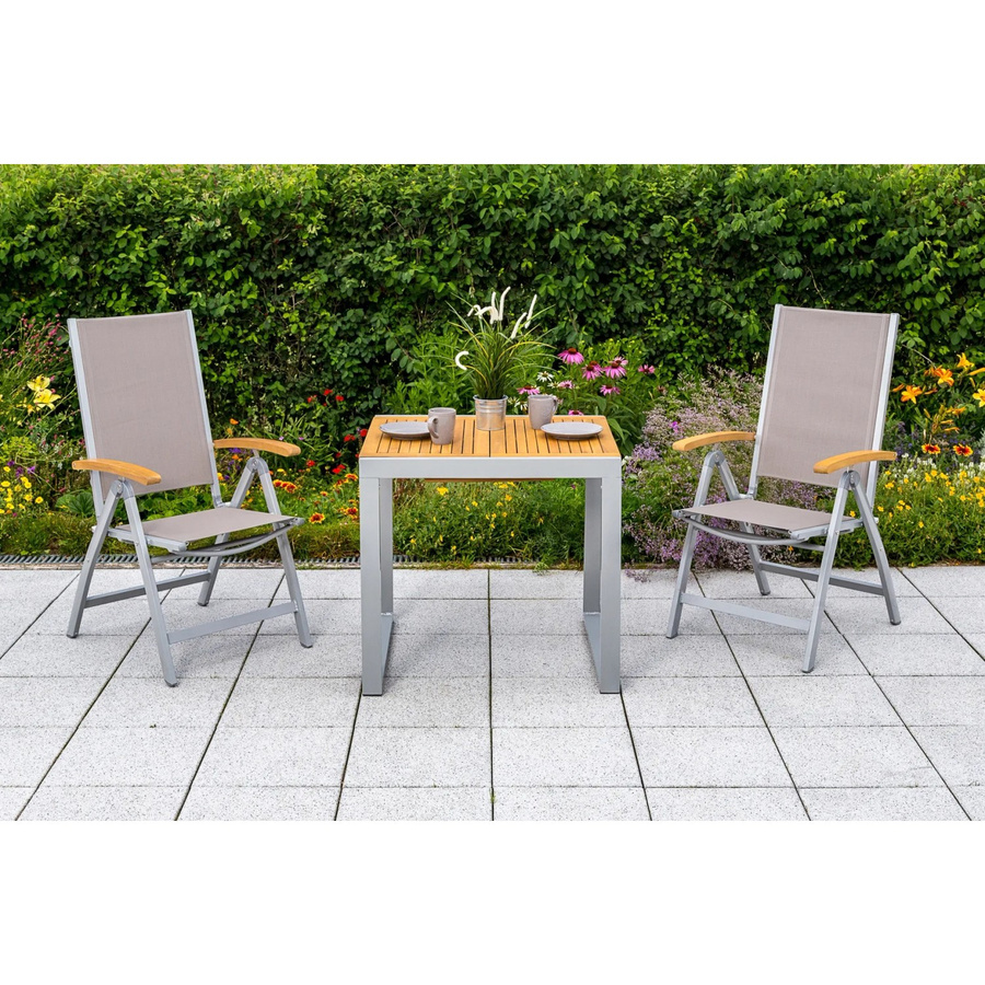 Merxx Naxos 3-tlg. Gartenmöbel-Set aus Akazienholz und Aluminium in Grau und Silber mit ausziehbarem Tisch - Bild 2