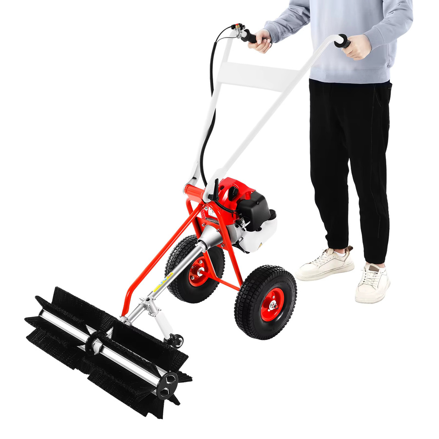 Bymaocar 2-Takt Handgeführter Rasenkehrer mit 43cc Motor, 1,7 PS luftgekühlt, 60cm Rollbürsten-Laubreiniger in Rot-Schwarz - Bild 7
