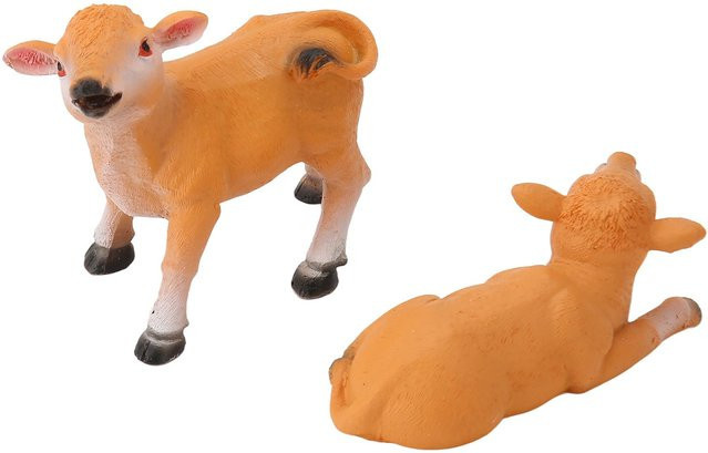 2er-Set Kälbchenstatue aus Harz in Gelb für Garten, Büro und Zuhause - Bild 1
