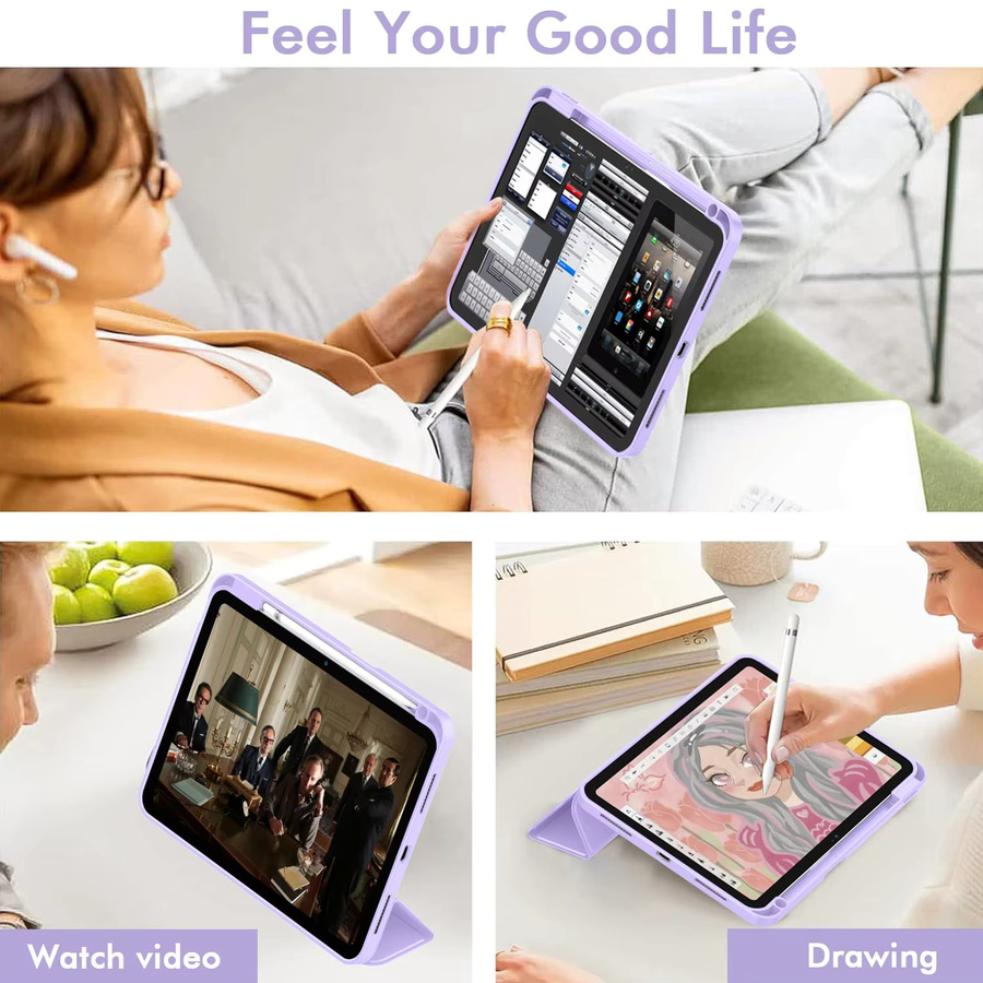 Magnetische Smart Cover Hülle für Apple iPad 11 Zoll (11. Generation 2025) und 10,9 Zoll (10. Generation 2022) mit Stifthalter in Rot und Lila - Bild 2
