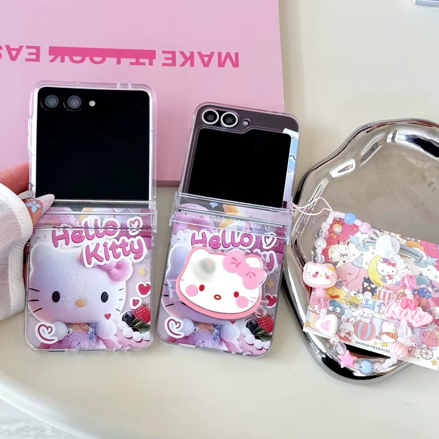 Handyhülle mit Ständer und Umhängeband im Sanrio Hello Kitty Design für Samsung Galaxy Z Flip 7, 6, 5, 4, 3, Multicolor - Bild 2