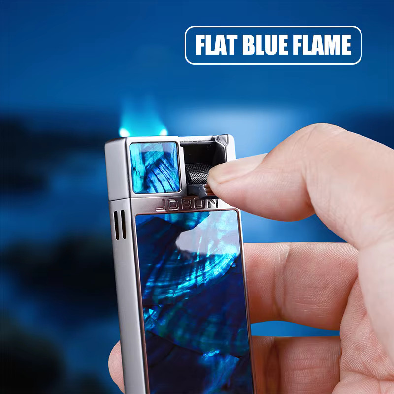 JOBON Flat Blue Flame Feuerzeug in Multicolour mit visuellem Gasfenster und schillerndem Körper - Bild 2