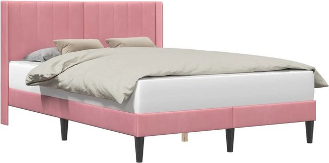 vidaXL Bettrahmen mit Kopfteil aus Samt in Rosa, B/T/H: 140 x 190 x 280 cm - Bild 1