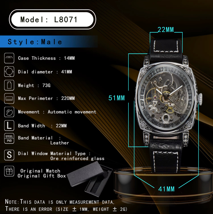 LONGLUX Armbanduhr Automatik, Leder, Schwarz, Herren - Bild 4