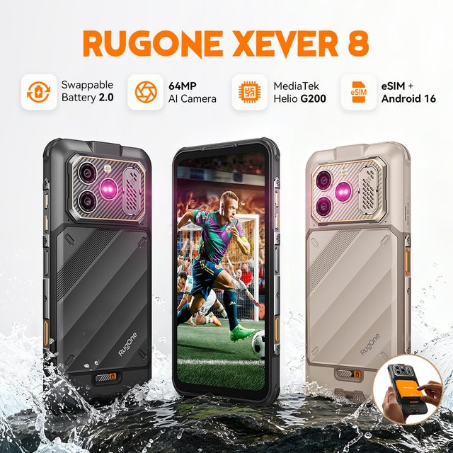 Ulefone RugOne Xever Robustes Smartphone in Schwarz mit Helio G200, bis zu 16 GB RAM, Android 16, eSIM, NFC und 4G LTE Global Version - Bild 1
