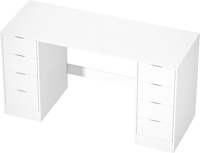 HOMCOM Moderner Schreibtisch mit 8 Schubladen in Weiß, B/T/H: 140 x 53 x 75 cm - Bild 1