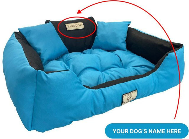 KINGDOG Hundebett Sofa mit personalisierbarem Namen, wasserdicht und langlebig, Blau, B: 115 cm, T: 95 cm - Bild 1
