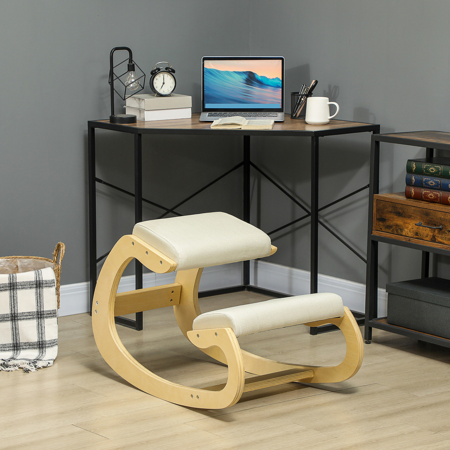 Ergonomischer Kniestuhl aus Holz von HOMCOM in Creme für dein Homeoffice zur Verbesserung der Körperhaltung - Bild 2