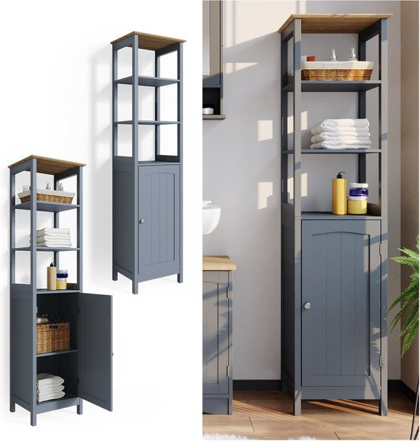 Vicco Badschrank Bianco Hochschrank im Landhausstil, Farbe Grau, H x B x T: 160 x 40 x 32 cm - Bild 1