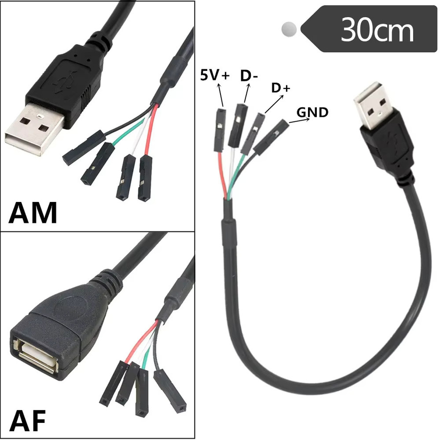 BSN USB 2.0 Dupont Extender Kabel mit 4-Pin Motherboard Buchse auf USB-A Stecker und USB-C, Schwarz, Länge: 0,3 m - Bild 2