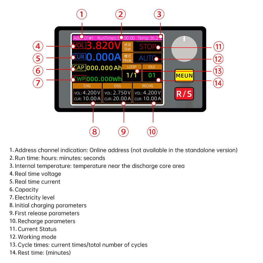 Gaqqee Batteriekapazitäts-Tester 150W mit 20A Entladungskurven-Anzeige, 4-Draht-Kelvin-Messung, 6 Modi und 60mm Lüfter für Li-Po, Li-Ion und LiFePO4 - Bild 4