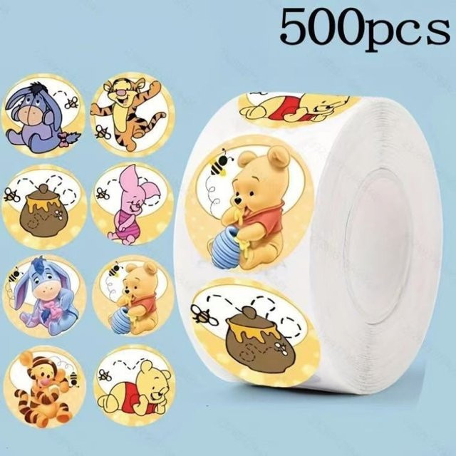 Disney Pooh Bär Cartoon Aufkleberrolle mit 500 Stück in Multicolour für Kinder, Tagebuch, Scrapbook und Bastelarbeiten - Bild 1