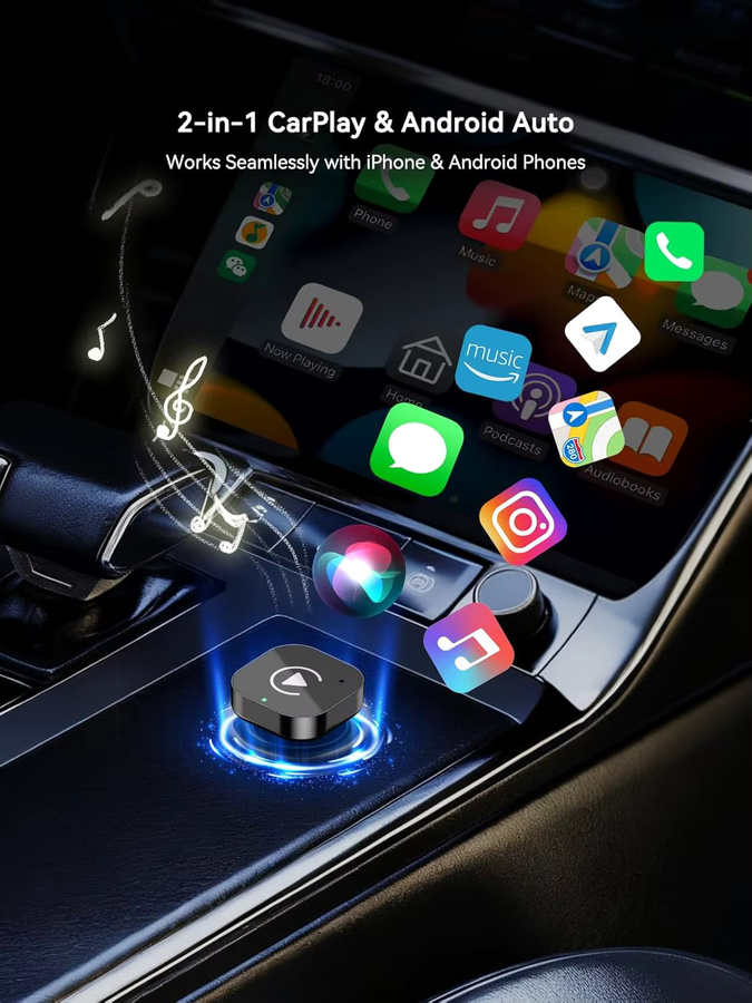 Neelyke 2-in-1 Kabelloser CarPlay und Android Auto Adapter mit USB-C Anschluss, Schwarz - Bild 6