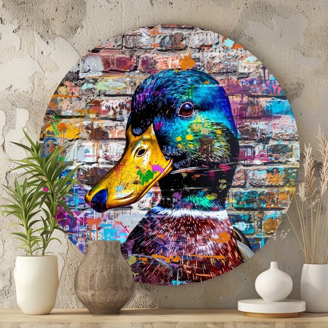Potdemiel Runde Metalldekoration Ente im Graffiti-Stil Vintage Wanddeko Mehrfarbig Durchmesser: 20 cm - Bild 1