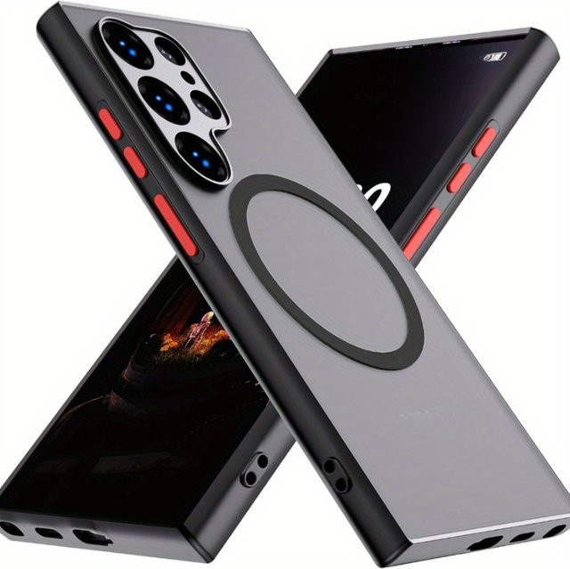 Mattierte magnetische Handyhülle für Samsung Galaxy S26 S25 S24 S23 S22 S21 S20 FE Ultra Hardcase mit weichen Kanten in Schwarz - Bild 1