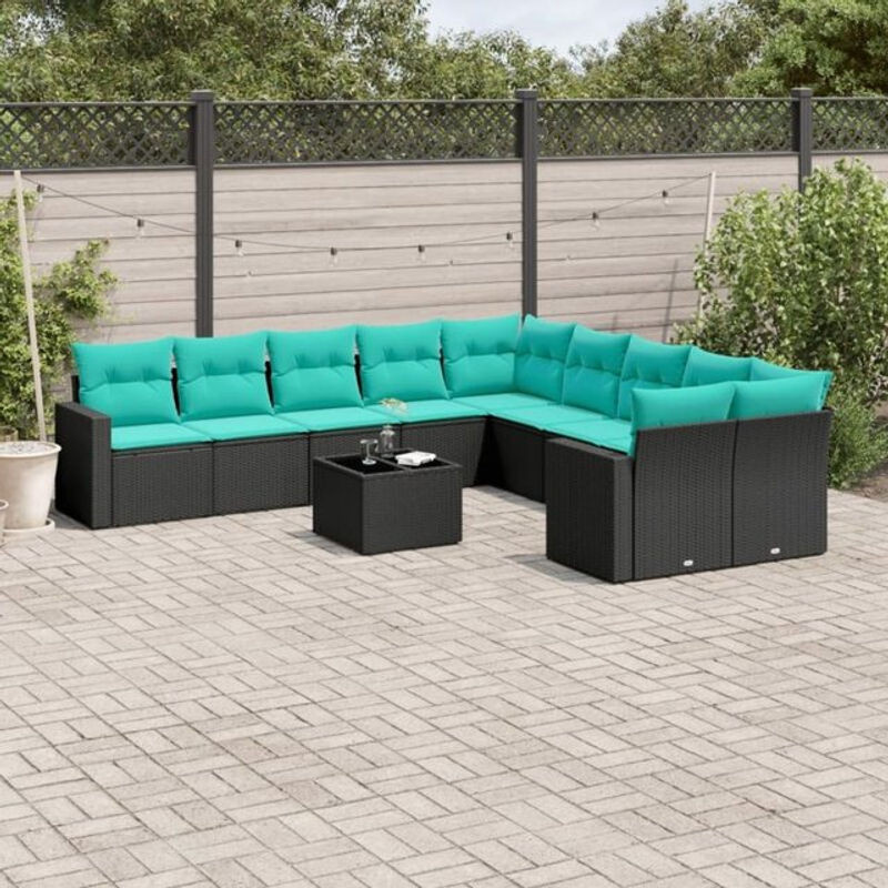 Vidaxl 11-tlg. Garten-Sofagarnitur aus Polyrattan mit Kissen in Schwarz - Bild 1