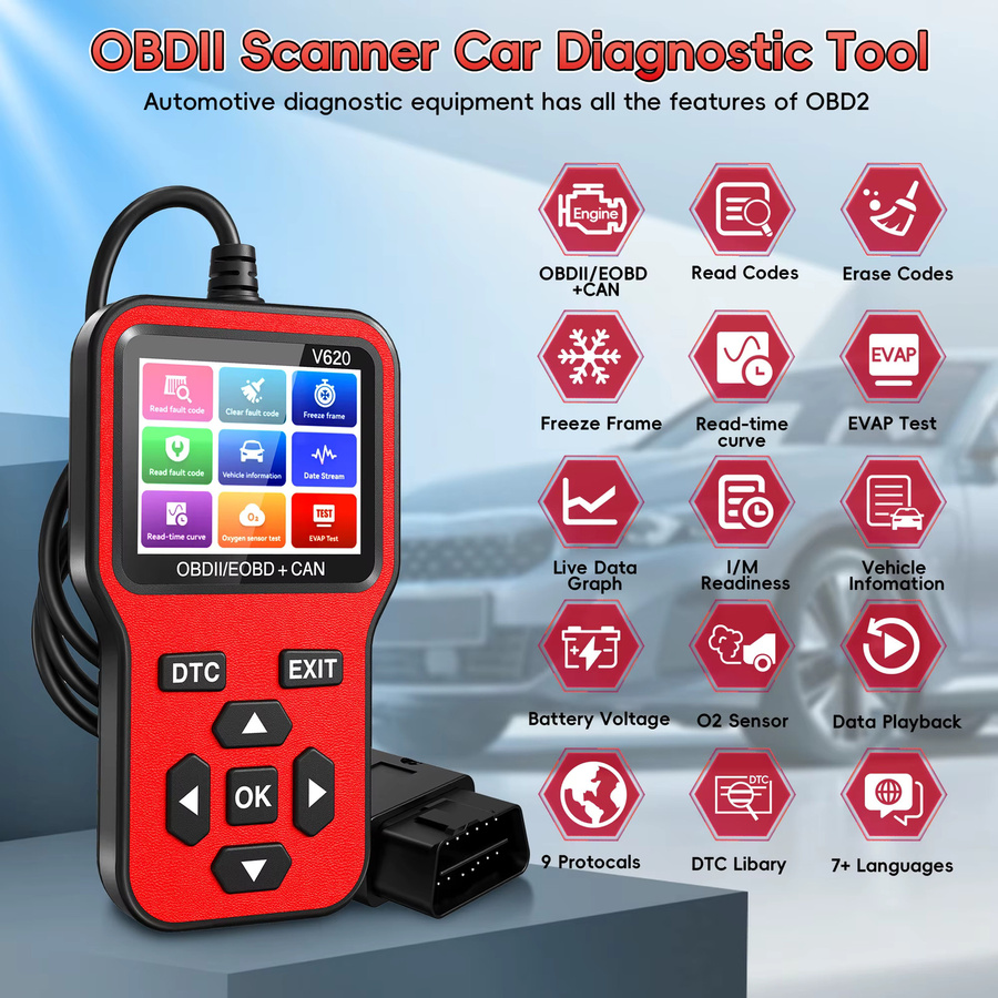 RUOGINSS OBD2-Diagnosescanner in Rot mit Motorlichtcodeleser, Batteriespannungstester und I/M-Bereich zur Fahrzeugprüfung und Fehlerrücksetzung - Bild 3