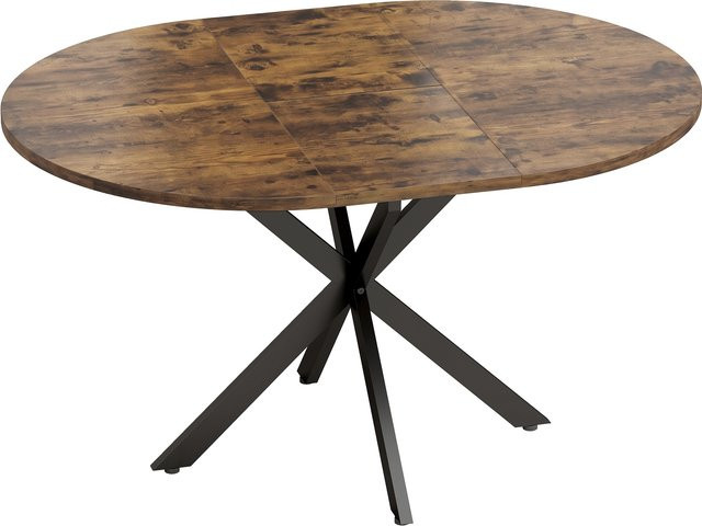 HOMCOM Esstisch ausziehbar rund in Rustikal-Braun mit schwarzem Stahlgestell, Platzsparender Küchentisch im Industrie-Stil für 4–6 Personen, B/T: 100 x 100 cm bis 135 x 100 cm - Bild 1