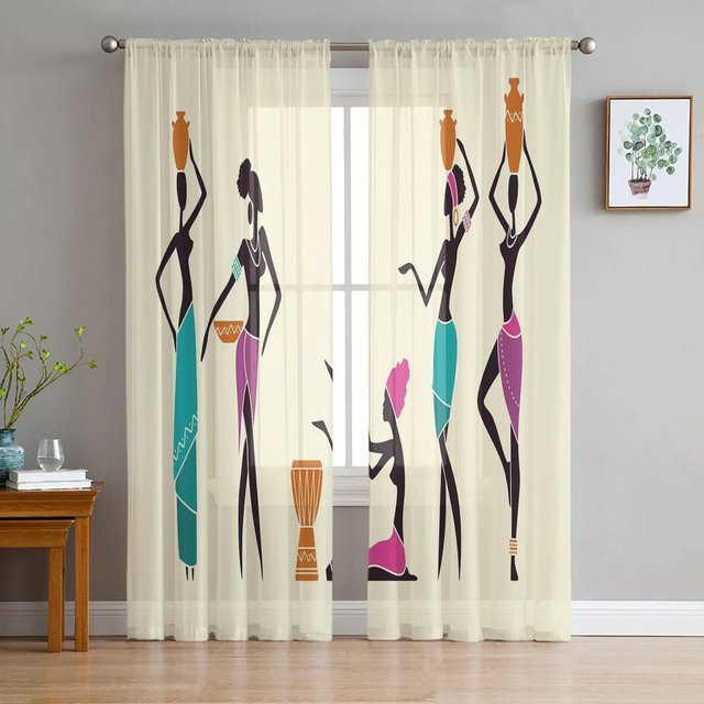 Yiran Furniture Tribal Retro Ethnische Tüllvorhänge Transparent, B: 135 cm, H: 115 cm - Bild 1