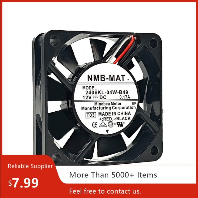 NMB Axiallüfter 2406KL-04W-B49 6015 in Schwarz, 12 V, 0,17 A, Doppelkugellager, B/T/H: 60 x 60 x 15 mm - Bild 1