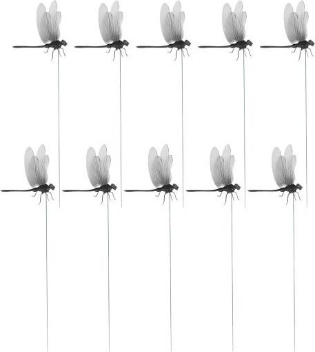 EmberFlame Libellen Gartenstecker 3D Dekoration in Schwarz für Pflanzgefäße und Balkon, 10 Stück - Bild 1