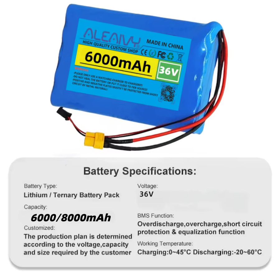 Aleaivy Li-Ion-Akku 36 V 10S2P 8000 mAh in Blau mit integriertem BMS für Roller, Spielzeug und Fahrräder - Bild 2