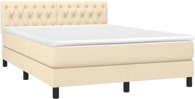 vidaXL Boxspringbett mit Matratze in Beige, Hybrid-Bett mit LED-Unterbettbeleuchtung und USB-Anschluss, B/T: 140 x 190 cm - Bild 1